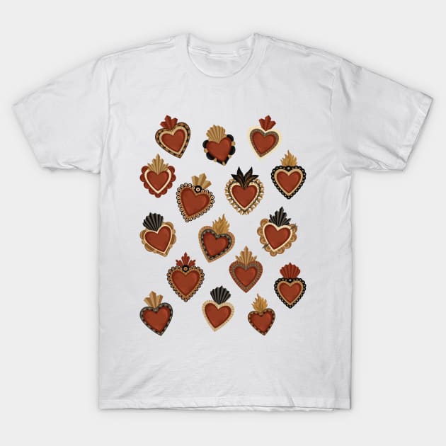 Vintage Mexican Sacred Hearts by Akbaly T-Shirt by Akbaly